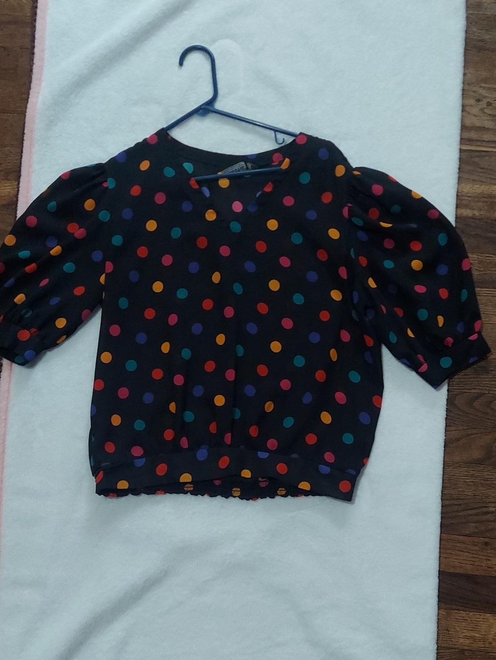 5 for $10 M&M Womens Black Polka Dot Puff-Sleeve Top